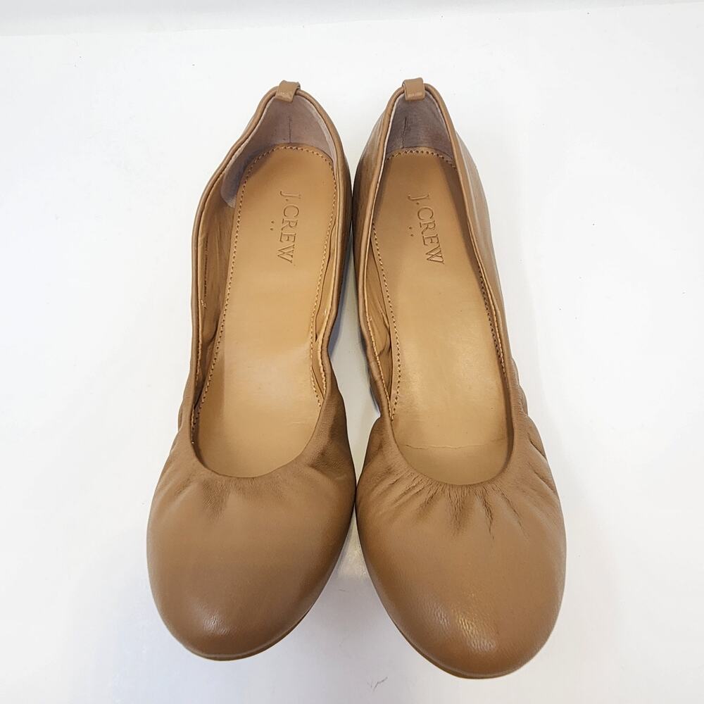 J Crew Women Anya Tan Leather Ballet Flats Size 9 Slip On Shoes Classic Neutral - Picture 2 of 9
